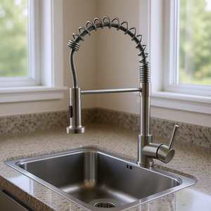 Grifo de Cocina Monomando Extraíble de Acero Inoxidable con Acabado Níquel Cepillado, Diseño Moderno, Montaje en Cubierta, Instalación de un Solo Orificio - Product Image 2