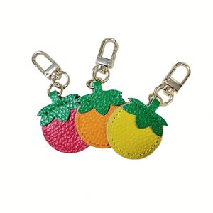 Genuine Leather Light Keychain Cute Tomato & Orange Fruit Pendant Wedding Gift <b>Bag</b> <b>Charm</b> - Product Image 1