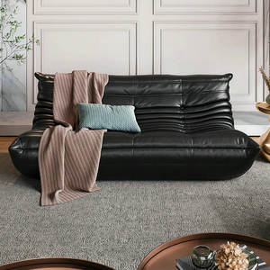 लक्जरी आधुनिक सोफा सेट विंटेज 3-सीटर असबाबवाला असली भूरा चमड़ा काला मॉड्यूलर काउच लिविंग रूम सोफा सा के लिए कम कीमत - Product Image 4