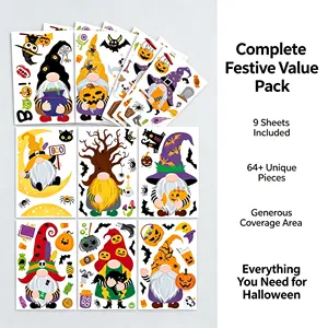 Pegatinas de Dibujos Animados de Gnomos de Halloween, 9 Hojas, 64+ Piezas, Calcomanías de Papel Duraderas para Manualidades y Decoración de Regalos - Product Image 1