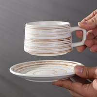 Ensemble tasse à café et soucoupe en céramique à relief sous glaçure, haute qualité, pour usage professionnel, compatible lave-vaisselle, écologique, tasse à lait brossée