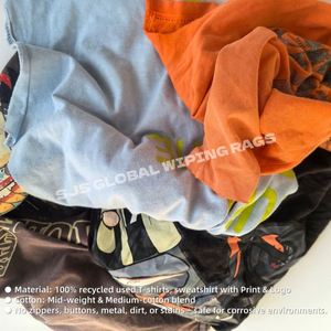 Chiffons industriels recyclés pour usage industriel, chiffons absorbants, chiffons en coton 100% (chiffons de t-shirts), chiffons multicolores pour le nettoyage - Product Image 4