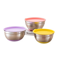 Ensemble de saladiers en acier inoxydable de style américain avec base en silicone, design moderne et minimaliste, cadeau d'affaires, bols avec couvercles emboîtables