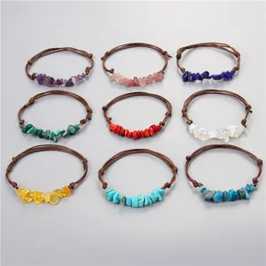 Mulheres Moda Boho Handmade Trançado Jóias Bohemian Ametista Cura Cristal Pulseira Pedra Natural