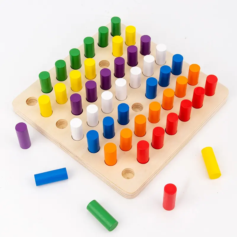 Kids Montessori rainbow peg board kids sensory toys blocks color cognitive sorting game educational learning sticks aids