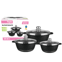 Lot de 6 Ustensiles de Cuisine en Granit de Haute Qualité pour Dîner – Batterie de Cuisine en Aluminium Granit avec Casseroles et Marmites