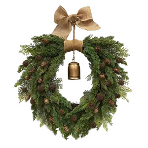 <span class=keywords><strong>Couronne</strong></span> <span class=keywords><strong>de</strong></span> Noël en pin <span class=keywords><strong>de</strong></span> 20 pouces, toucher réel, avec clochettes vintage suspendues, cônes <span class=keywords><strong>de</strong></span> pin et nœuds en lin pour porche, fenêtre, maison et fêtes - Product Image 5