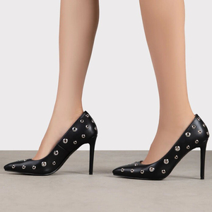 Escarpins sexy à bout pointu pour femmes, talons hauts, rivets métalliques circulaires, chaussures féminines - Product Image 3