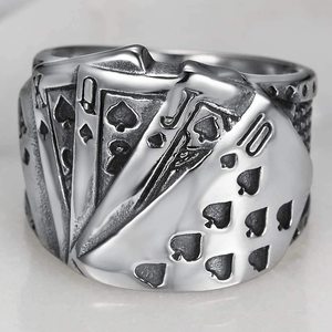 Bague en acier inoxydable Texas Poker Games Royal Straight Flush Casino Cocktail Party Biker Magician Jewelry - Product Image 3