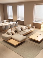 Log Style Wabi-sabi Style Japonés Personalizado Paleta de madera maciza Esquina Chaise Longue Cuero Ocio Hotel Biblioteca Sofá