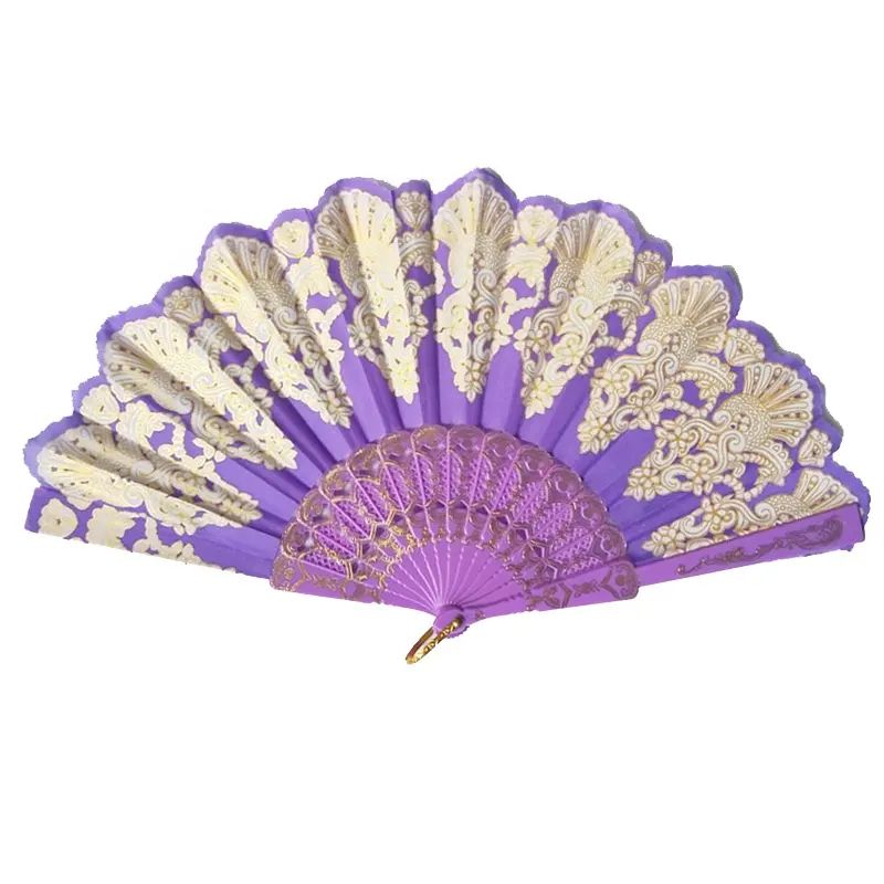 Event and party supply romantic purple flower pattern plastic folding fan
