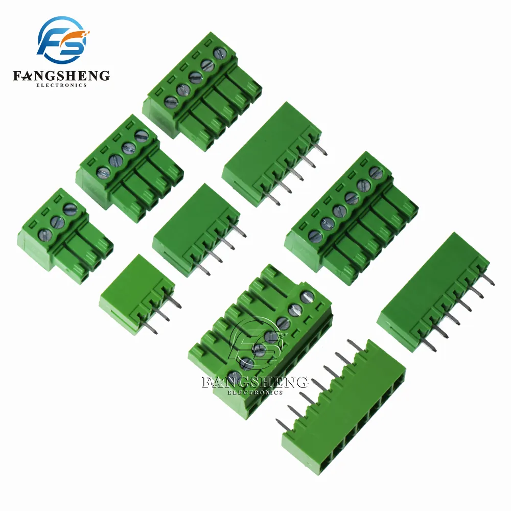 Parafuso PCB de 3,5 mm, 15 pares, 2/4/5/6/7/8/9/10 pinos, conector de fio, conector de terminal, conector de cabeça, agulha reta verde, conector de encabeçamento, 15 pinos