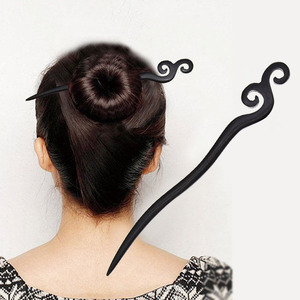 Bâtons <span class=keywords><strong>de</strong></span> cheveux sculptés à la main en <span class=keywords><strong>bois</strong></span> d'ébène, épingles à châle, pics, fourchettes pour femmes et filles, accessoire pour faire des chignons - Product Image 6
