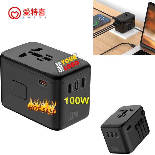 2024 GaN 100W PD QC3.0 Universal Travel Charger with 4 Type-C & 1 USB Port Multi-Region Wall Fast Charger