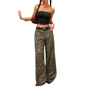 Pantalones Vaqueros Anchos de Mezclilla con Estampado de Leopardo, Cintura Media, Estilo Y2K, con Bolsillos, para Mujer, 100% Algodón - Product Image 4