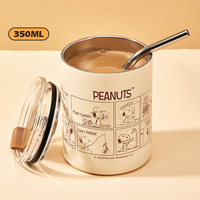 Gobelet isotherme à café Snoopys en acier inoxydable 304 avec paille en acier inoxydable, tasse de voyage portable à isolation sous vide