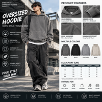 Hoodie Pria 100% Katun dengan Logo Kustom, Model Drop Shoulder Oversize, Bahan French Terry Tebal untuk Pria, Sweatshirt