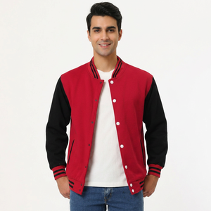 Veste de sport en laine pour homme avec broderie personnalisée sur le devant, couleur et taille personnalisables, manches longues, rouge, livraison rapide - Product Image 1