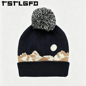 Custom Logo Printed Beanie With <b>Pom</b> <b>Pom</b> Wholesale Bulk Mountain Scene Knit <b>Hat</b> With Soft Fabric Winter <b>Hat</b> Manufacturer - Product Image 2