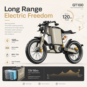 Para Motocicleta Todoterreno GT100, 11340W, 72V50Ah, Cuadro de Aluminio 6061, Neumático CST, Freno de Disco Hidráulico, Modo Deportivo, 100km/h - Product Image 4