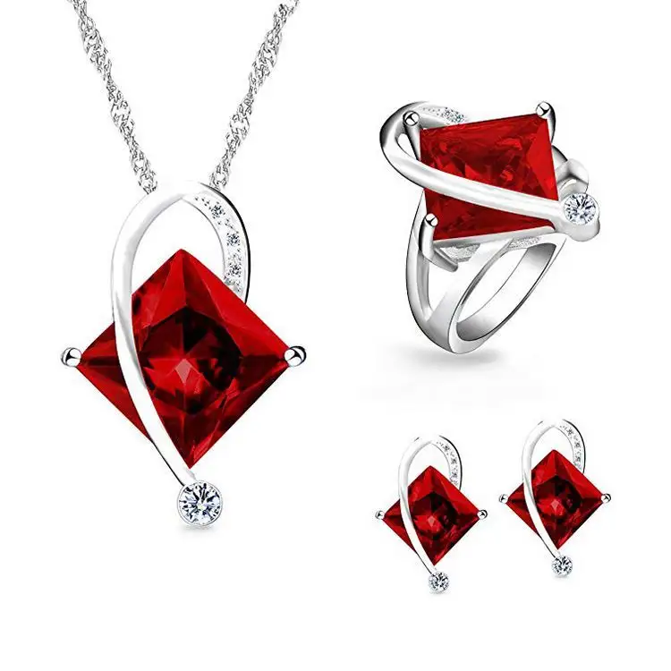 Charm Tạo Ra Topaz Big Square Pha Lê Vòng Cổ Phù Hợp Với Bông Tai Stud Nhẫn Trang Sức Set