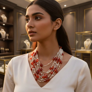 Collar de Piedras Rojas Hipoalergénico para Mujer, Joyería de Moda - Product Image 3