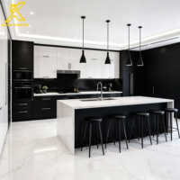 Armoires de cuisine modulaires de haute qualité, design européen sans cadre, peinture noire brillante, avec tiroirs à fermeture douce