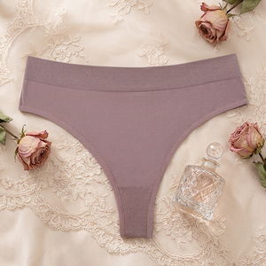 Women Plus Size <b>Seamless</b> <b>Thong</b> Panties Solid Color Ribbed Waistband High Waist Underwear Soft Stretch Women's Lingerie Wholesale - Product Image 4