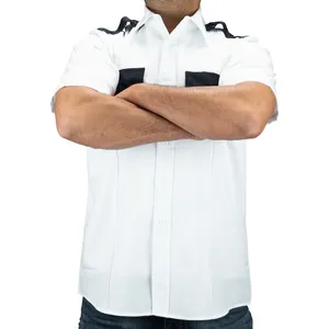 여름용 맞춤 로고 투톤 짧은 소매 일류 100% 폴리에스터 보안 가드 유니폼 셔츠