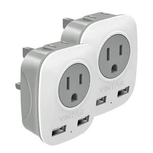 VINTAR nouveau Design blanc gris 4 en 1 Type G adaptateur prise murale USB pour USA vers Royaume-Uni adaptateur de voyage avec 2USB-A