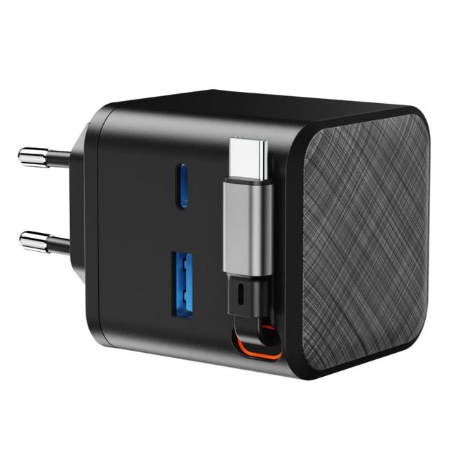 Travel Fast Charger 45w Gan Retractable Wall Charger with Retractable Cable Qc3.0 Fast Charger Adapter for Mobile Phone Charger