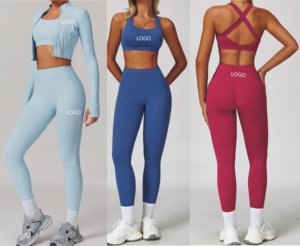 Ensemble <span class=keywords><strong>Sport</strong></span> <span class=keywords><strong>Luxe</strong></span> pour Entraînement d'Été – Legging Taille Haute, Veste et Soutien-Gorge – Tenue Active 3 Pièces pour Danse, Jogging, Équitation, Fitness et Yoga - Product Image 2