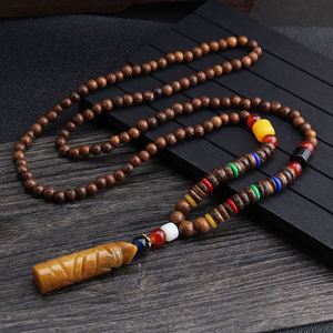 Collar de Cuentas de Madera Largas Hechas a Mano en China, Estilo Étnico Retro, con Colgante de Cuentas Coloridas y Baño de Oro para Suéteres - Product Image 2