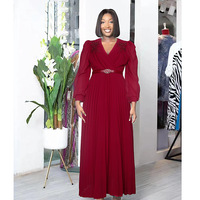 Nouvelle Robe Longue Plissée Décontractée Grande Taille en Chiffon à Col en V et Taille Cintrée de Haute Qualité 2026