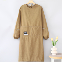 Tablier de travail coréen personnalisé avec logo imprimé, en tissu Taslon à manches longues, protection et mode, sur-vêtement