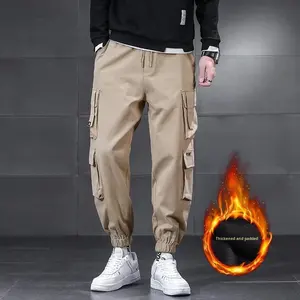 Pantalones <span class=keywords><strong>Cargo</strong></span> Estilo Japonés con Múltiples Bolsillos para Hombre, Talla Grande, Corte Holgado, con Cordón en el Tobillo, Forrados de Felpa, para Trabajo al Aire Libre, Ropa Casual - Product Image 3