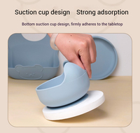 Nouvel arrivage de vaisselle en silicone à motif d'ours mignon pour les produits de salle à manger pour les enfants et les bébés comprenant une assiette et des bavoirs