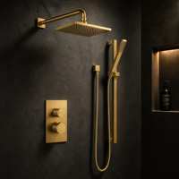 Ensemble de douche mural de luxe avec mitigeur thermostatique, finition or brossé PVD, pour hôtels et villas