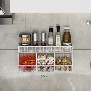 Pour la cuisine domestique, panier suspendu mural en acier au carbone pour épices et <span class=keywords><strong>ail</strong></span>, support <span class=keywords><strong>de</strong></span> rangement pour <span class=keywords><strong>l</strong></span>égumes sans perçage, vente en gros - Product Image 2