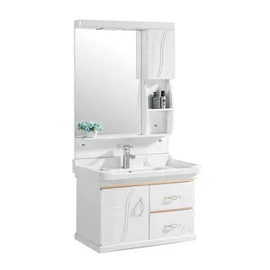 Прямая продажа с завода, белый туалетный столик из ПВХ, шкаф для ванной с раковиной и светодиодным зеркалом