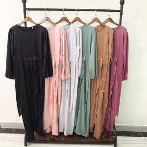 2021 New Muslim Dress Hot selling Design Abaya Clothing For Women Modest Fashion Tie Belt Satin Dress Turkey Middle East