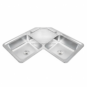 Nuovo Lavello da Cucina Moderno Rettangolare Angolare a Doppia Vasca <span class=keywords><strong>Salvaspazio</strong></span> in Acciaio Inox con Garanzia di 5 Anni - Product Image 1