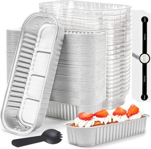 Baking Mini Loaf Pans With Lids and 50pack 200ml 6.8oz Aluminum Foil Mini Cake Pans Disposable Rectangle Baking Tins <b>Containers</b> - Product Image 1