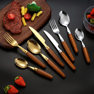 Japanese Style 304 Stainless Steel Cutlery Set With Sapele Wood Handle For Steak Forks <b>Spoons</b> Dishwasher Safe - Product Image 1