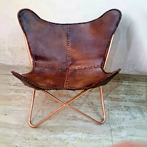 Modern <b>Leather</b> Butterfly <b>Chair</b> Metal Frame Split Back Design Midcentury Style Leisure <b>Chair</b> Living Room Furniture - Product Image 1