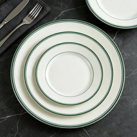 Assiettes à dîner en céramique JQY blanches et vertes, restaurant, steak, pâtes, pizza, plat personnalisé rond/ovale, plateau de service, assiettes et plats