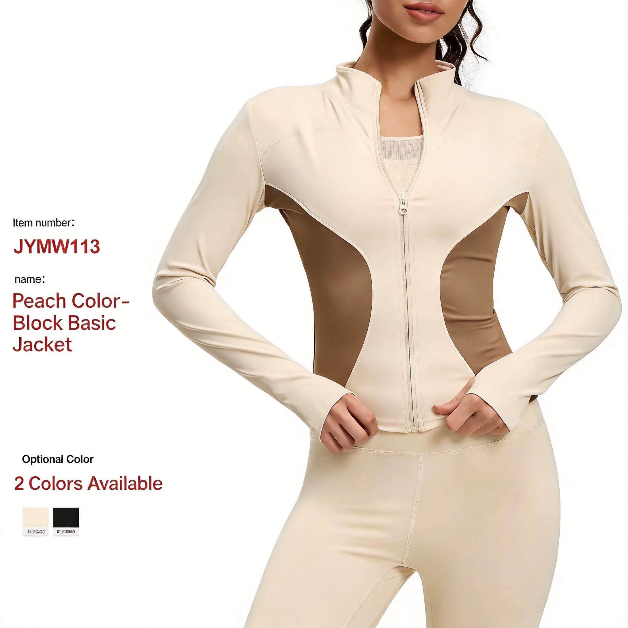 Custom Nylon Spandex Quick Dry Slim Fit Color Block Women Yoga Jacket Running Top with Zipper for Gym Yoga Training Fitness