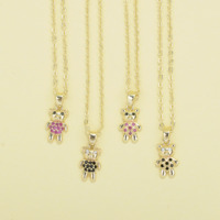 Trendy, op maat gemaakte, schattige, gepersonaliseerde kubische zirkonia Koreaanse 14K gouden ketting met waterdichte PVD hanger, teddybeer Valentijnsdag ketting