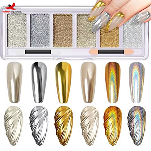 Polvo Acrílico para Uñas Cromado, Efecto Espejo Metálico Plateado Iridiscente, Aplicadores con Purpurina para Salón de Uñas, GZ RTS, Pedido Mixto al por Mayor - Product Image 1