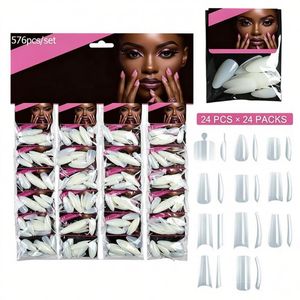 Pointes d'ongles en gel souple ultra-fines, forme cercueil, style stiletto, naturelles, demi-couverture, acryliques, droites et effilées, sans trace, blanches, pour marque privée - Product Image 1